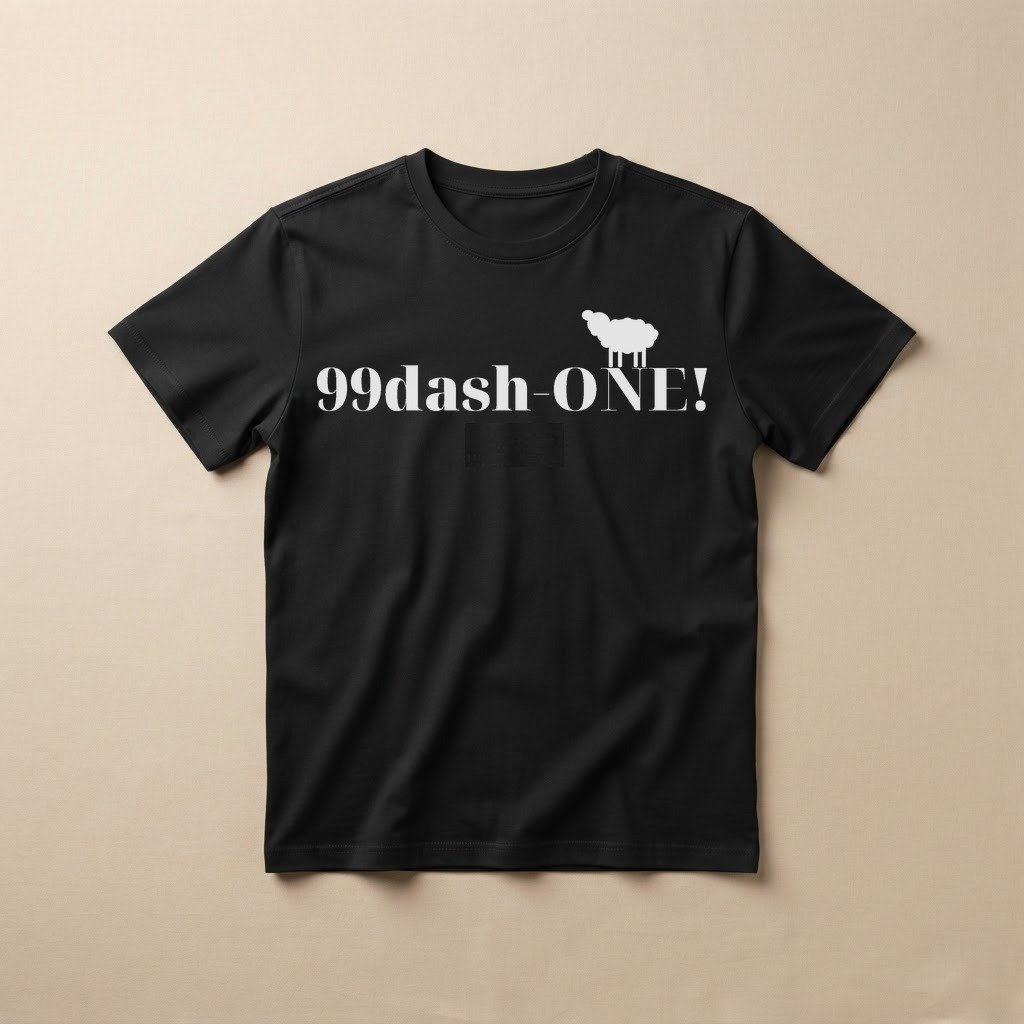 The 99dash-ONE! Tee - white mark, sheep over the ONE